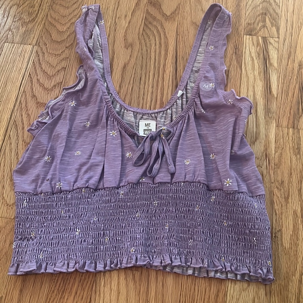 Purple ruffled tank top scrunched bottom